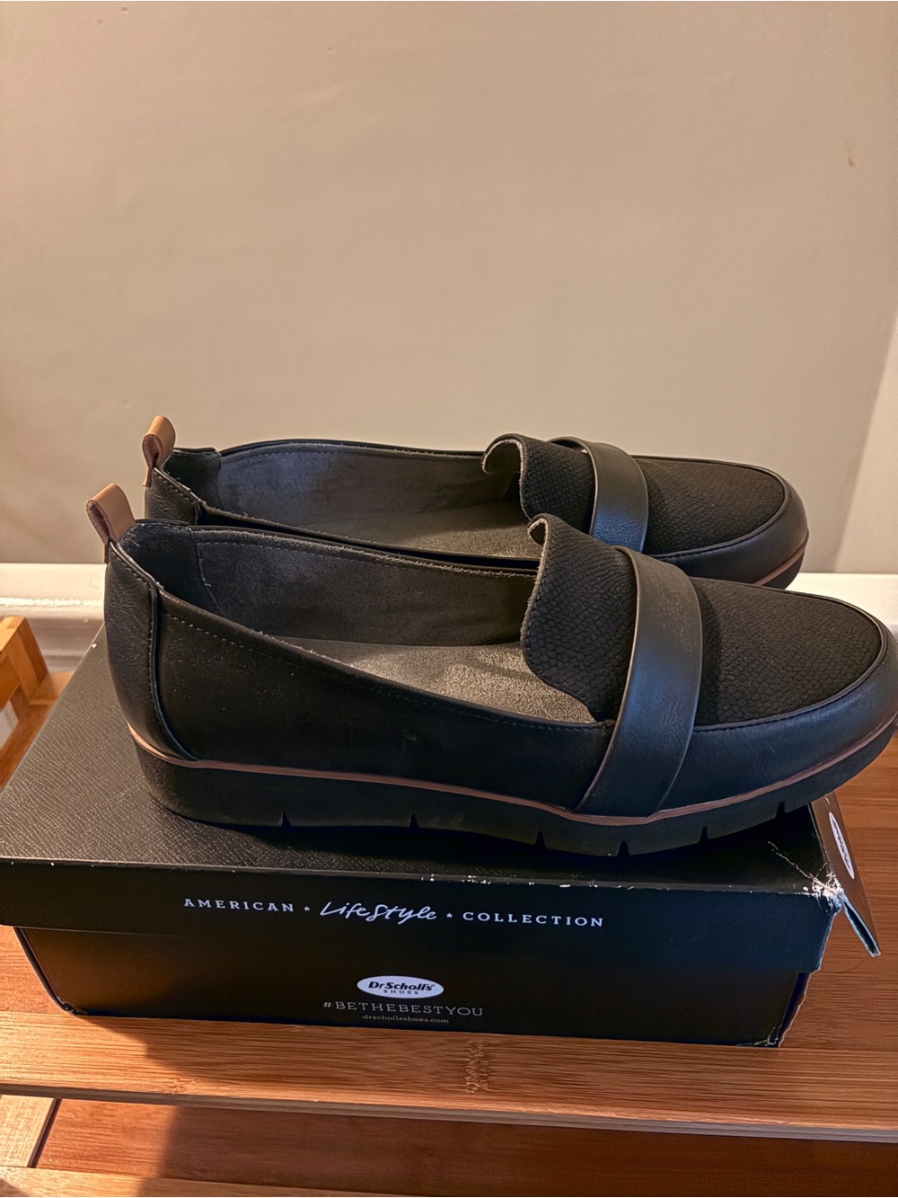 Dr. Scholl's Black Slip-On Loafers with Brown Accent